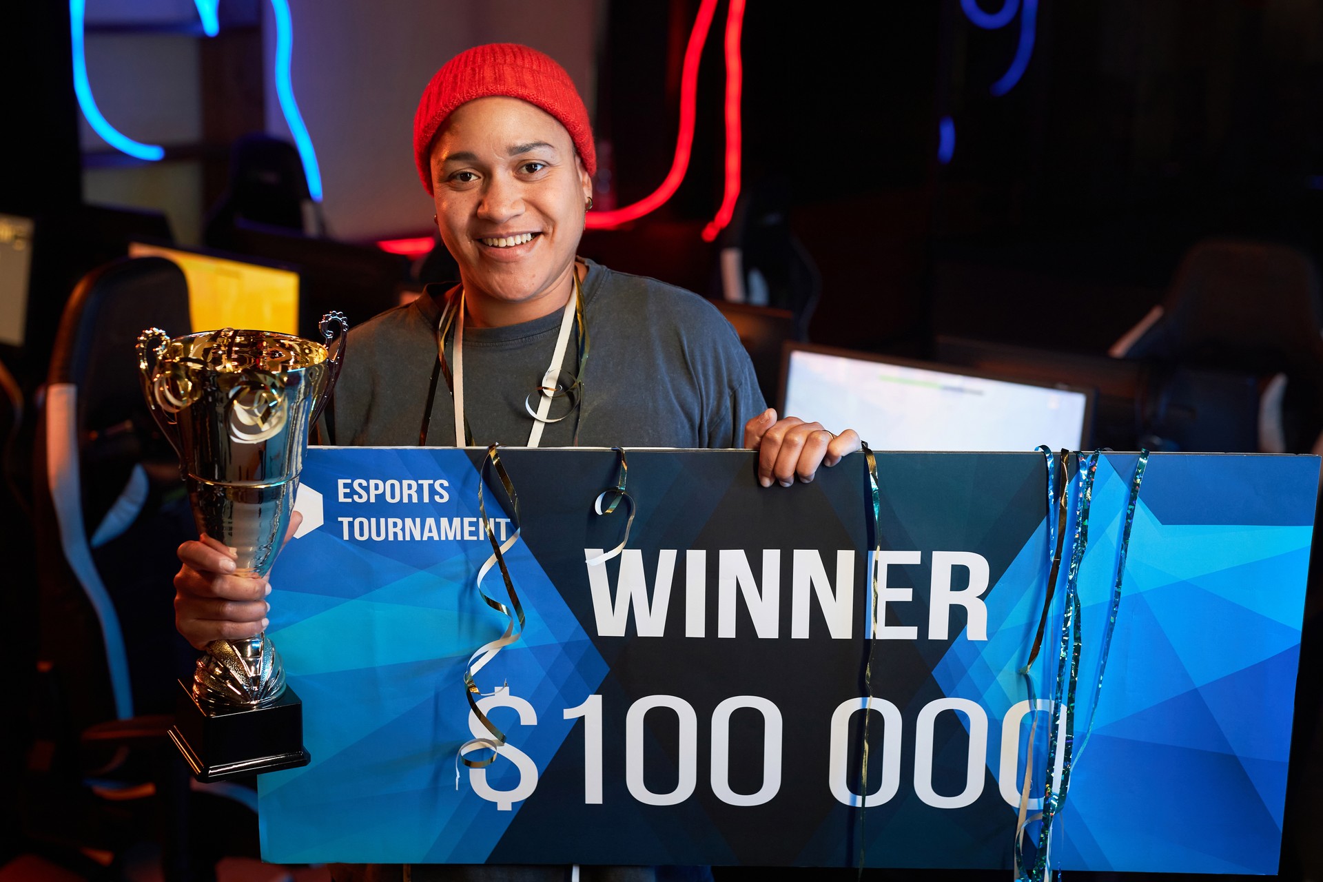 African American Woman Winning eSports Tournament